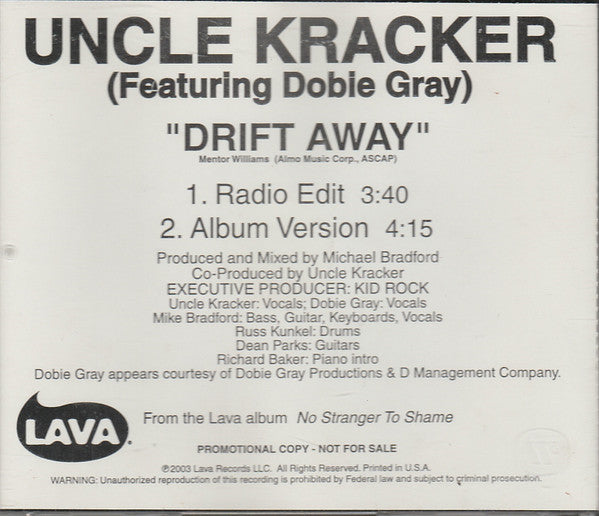 Uncle Kracker Featuring Dobie Gray : Drift Away (CD, Single, Promo)