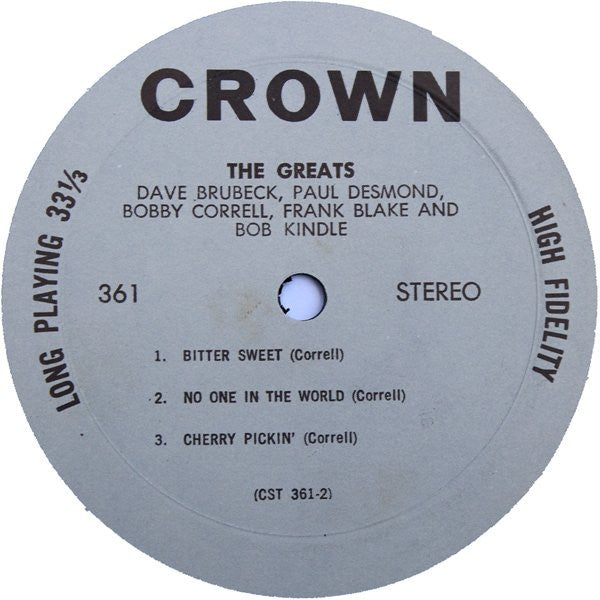 Dave Brubeck, Paul Desmond, Bobby Correll, Frank Blake (2) And Bob Kindle : The Greats!!! (LP, Album)