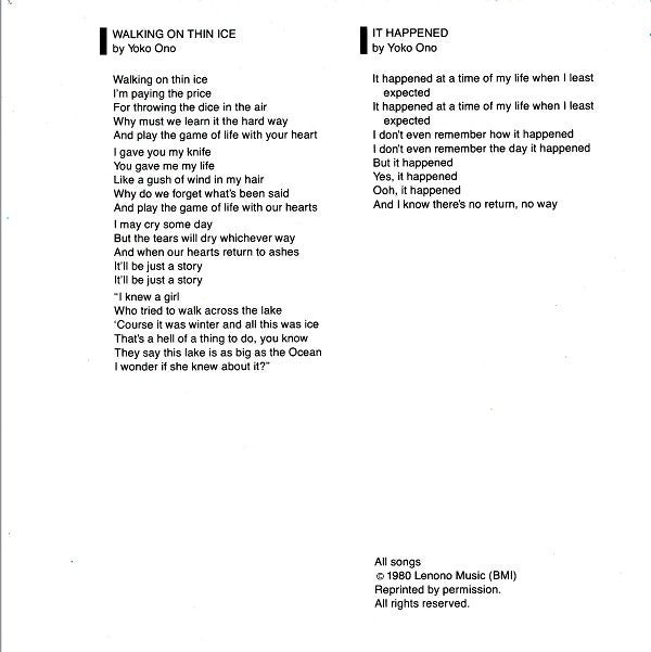 Yoko Ono : Walking On Thin Ice - For John (7")