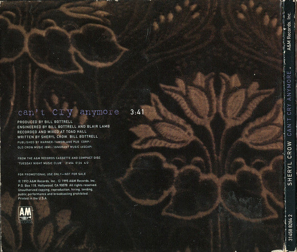 Sheryl Crow : Can't Cry Anymore (CD, Single, Promo, Dig)