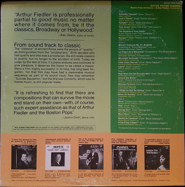 Arthur Fiedler / Boston Pops Orchestra : Motion Picture Classics (2xLP, Comp)