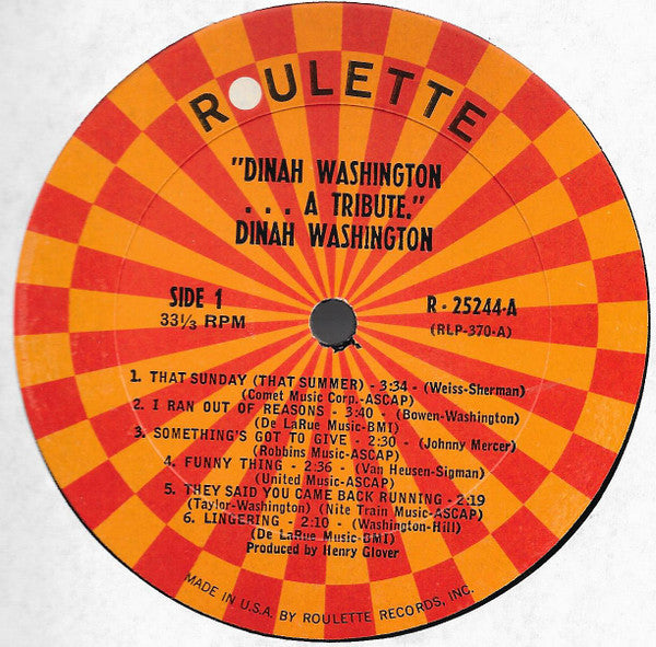 Dinah Washington : In Tribute (LP, Mono)