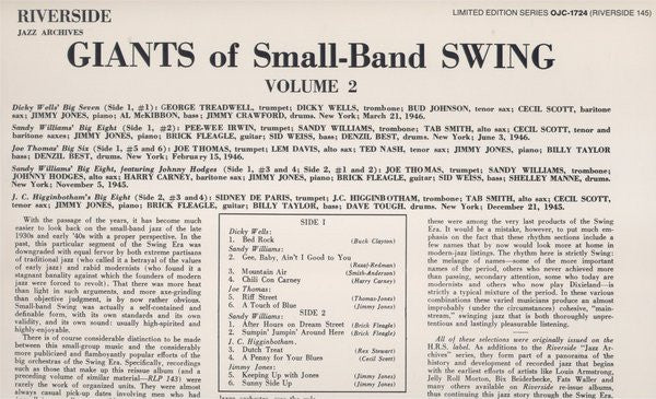 Various : Giants Of Small-Band Swing Volume 2 (LP, Comp, Ltd, RE, RM)