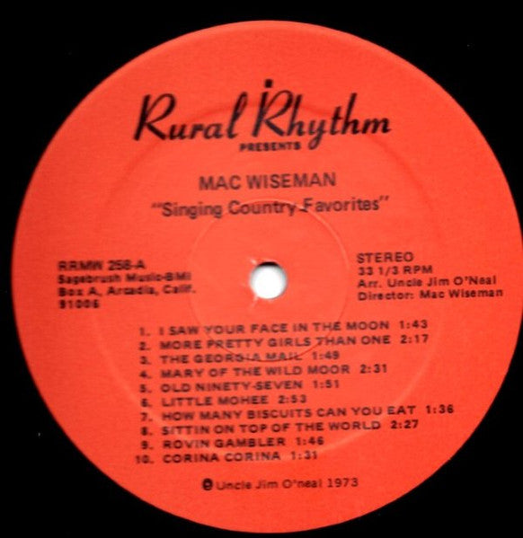 Mac Wiseman : Sings Old Time Country Favorites (LP, Album, RE)