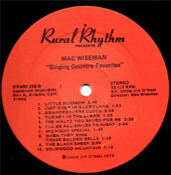 Mac Wiseman : Sings Old Time Country Favorites (LP, Album, RE)