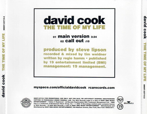 David Cook (2) : The Time Of My Life (CD, Single, Promo)