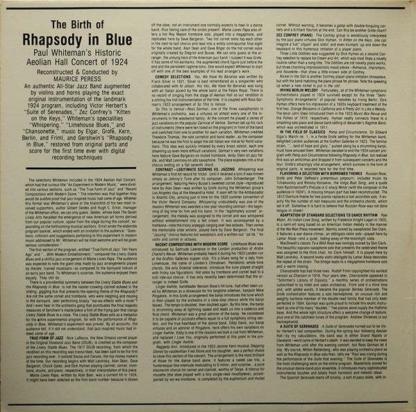 Paul Whiteman, Maurice Peress : The Birth Of Rhapsody In Blue (Paul Whiteman's Historic Aeolian Hall Concert Of 1924) (2xLP, Album)