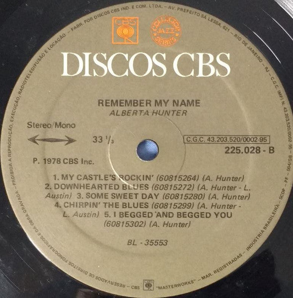 Alberta Hunter : Remember My Name (Original Soundtrack Recording) (LP, Album)