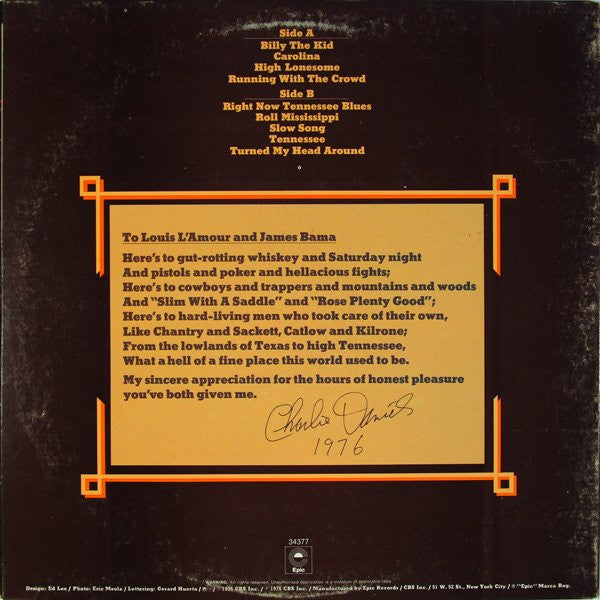 The Charlie Daniels Band : High Lonesome (LP, Album, RP, Gat)