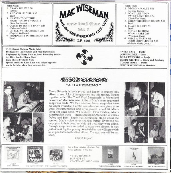 Mac Wiseman With Shenandoah Cut Ups : New Traditions Vol. 1 (LP, Album)