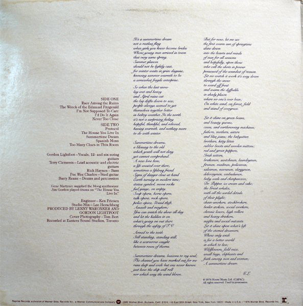 Gordon Lightfoot : Summertime Dream (LP, Album, Los)