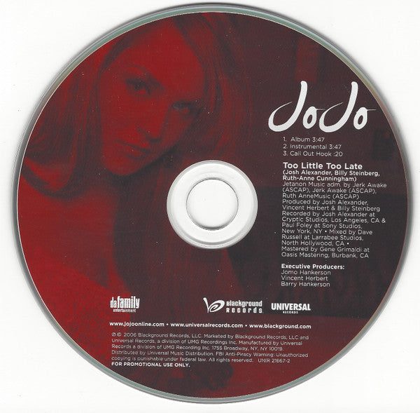 JoJo (3) : Too Little Too Late (CD, Single, Promo)