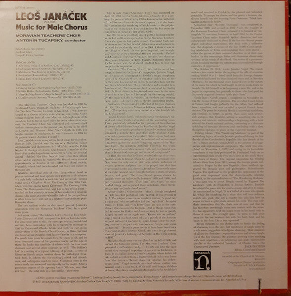 Leoš Janáček - Pěvecký Sbor Moravských Učitelů, Antonín Tučapský : Music For Male Chorus (LP, Album)