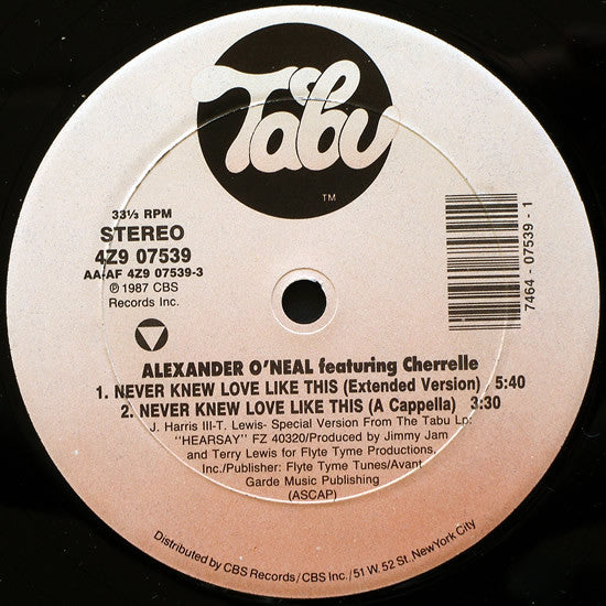 Alexander O'Neal Featuring Cherrelle : Never Knew Love Like This (Special 12" Mixes) (12")