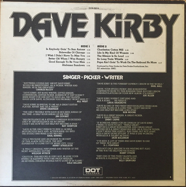 David Kirby (2) : Singer Picker Writer (LP)