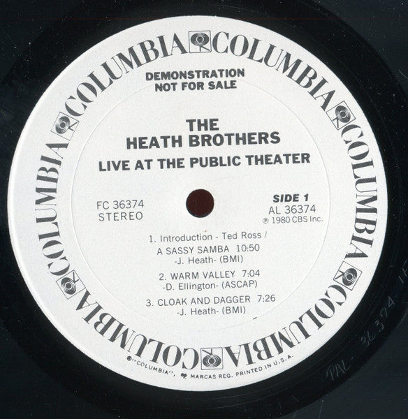 The Heath Brothers : Live At The Public Theater (LP, Album, Promo)