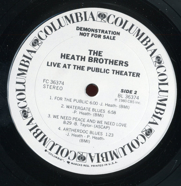 The Heath Brothers : Live At The Public Theater (LP, Album, Promo)