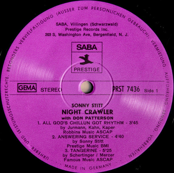 Sonny Stitt With Don Patterson : Night Crawler (LP, Album, RE)