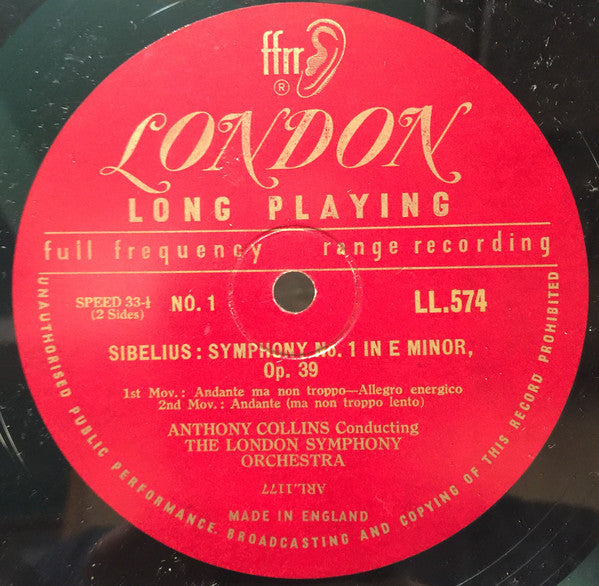 Anthony Collins (2), London Symphony Orchestra : Symphony No. 1 In E Minor : Sibelius, Opus 39 (LP)