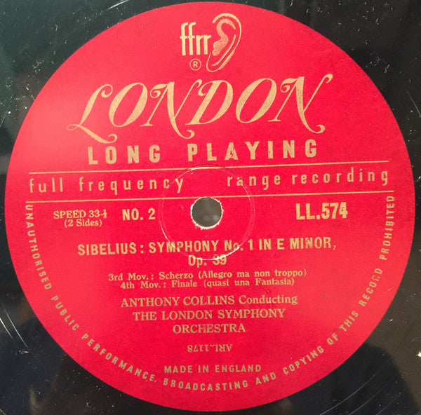 Anthony Collins (2), London Symphony Orchestra : Symphony No. 1 In E Minor : Sibelius, Opus 39 (LP)