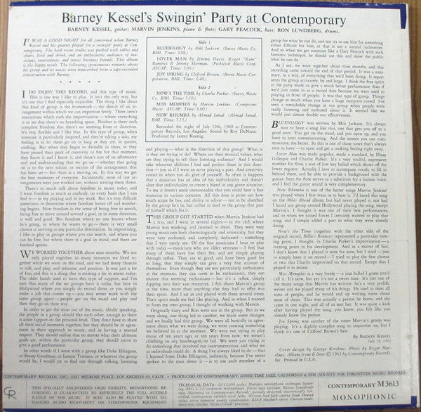 Barney Kessel : Barney Kessel's Swingin' Party At Contemporary (LP, Album, Mono)