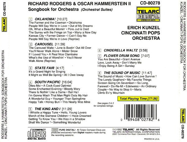 Erich Kunzel, Cincinnati Pops Orchestra : Rodgers & Hammerstein: Songbook For Orchestra (CD)