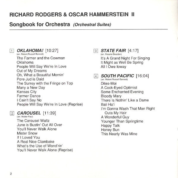 Erich Kunzel, Cincinnati Pops Orchestra : Rodgers & Hammerstein: Songbook For Orchestra (CD)