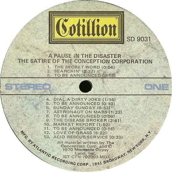The Conception Corporation : A Pause In The Disaster - The Satire Of The Conception Corporation (LP, Album, MO )