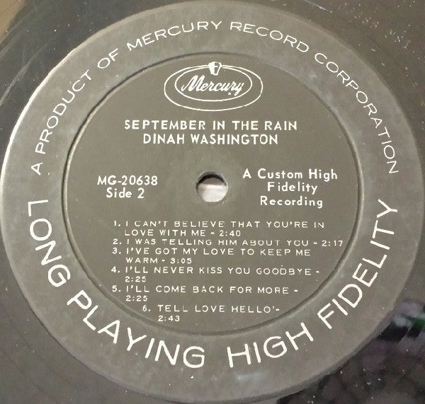 Dinah Washington : September In The Rain (LP, Album, Mono)