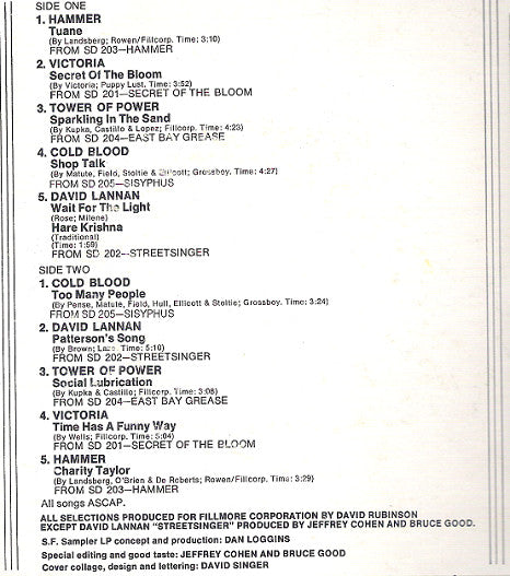 Various : San Francisco Sampler - Fall 1970 (LP, Smplr, PRC)