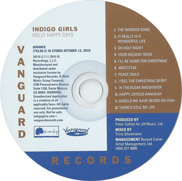 Indigo Girls : Holly Happy Days (CD, Album, Promo)