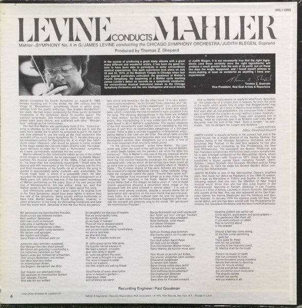 James Levine (2) Conducts Gustav Mahler, Chicago Symphony Orchestra, Judith Blegen : Symphony No. 4 In G (LP)