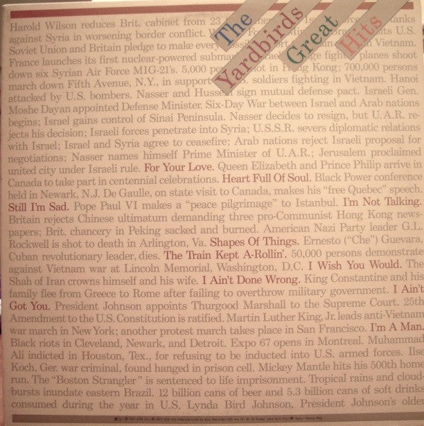 The Yardbirds : Great Hits (LP, Comp, RE, Pit)