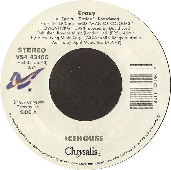 Icehouse : Crazy (7", Single, Car)