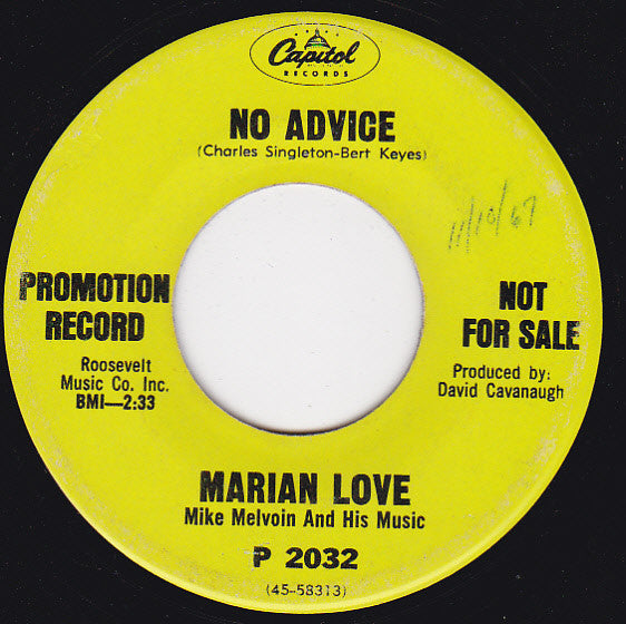 Marian Love : No Advice / The Right To Cry (7", Single, Promo)