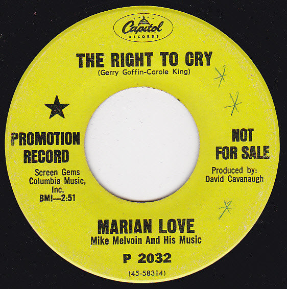 Marian Love : No Advice / The Right To Cry (7", Single, Promo)