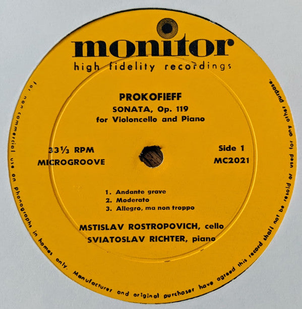 Prokofieff*, Shostakovich* - Mstislav Rostropovich, Sviatoslav Richter : Mstislav Rostropovich Plays Cello Sonatas By Prokofieff With Sviatoslav Richter At The Piano; And Shostakovich With The Composer At The Piano (LP, Mono)