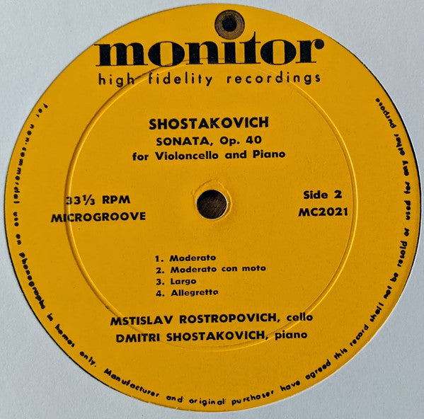 Prokofieff*, Shostakovich* - Mstislav Rostropovich, Sviatoslav Richter : Mstislav Rostropovich Plays Cello Sonatas By Prokofieff With Sviatoslav Richter At The Piano; And Shostakovich With The Composer At The Piano (LP, Mono)