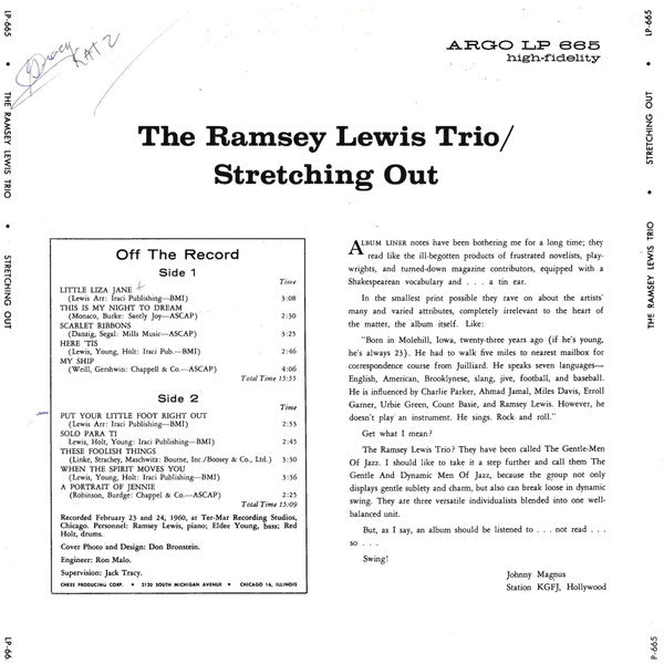 The Ramsey Lewis Trio : Stretching Out (LP, Album, Promo)