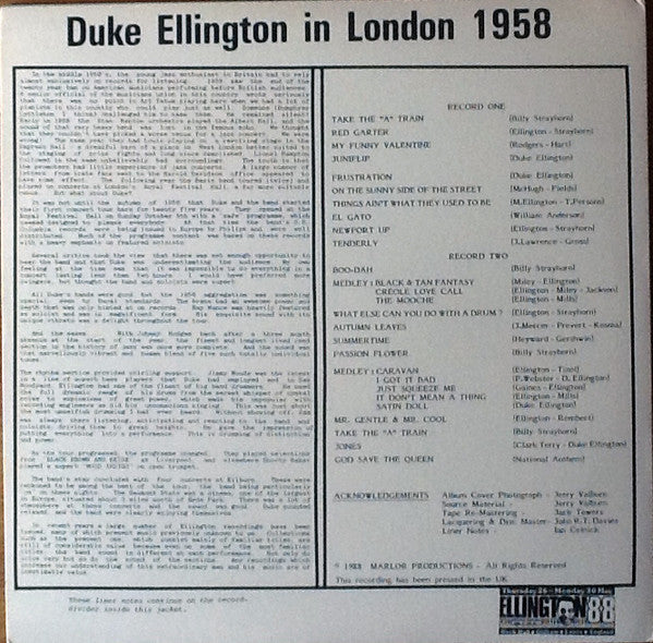 Duke Ellington And His Orchestra : Duke Ellington In London 1958 In Concert (2xLP, Album, Mono, Unofficial)