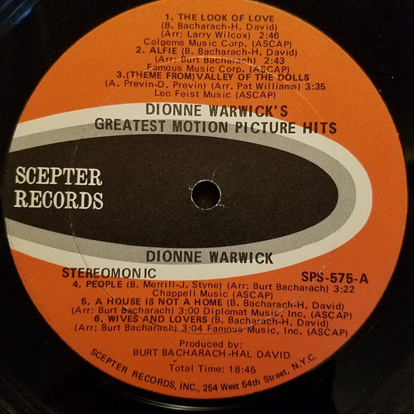 Dionne Warwick : Dionne Warwick's Greatest Motion Picture Hits (LP, Album, Comp, Uni)