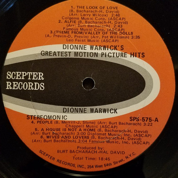 Dionne Warwick : Dionne Warwick's Greatest Motion Picture Hits (LP, Album, Comp, Uni)