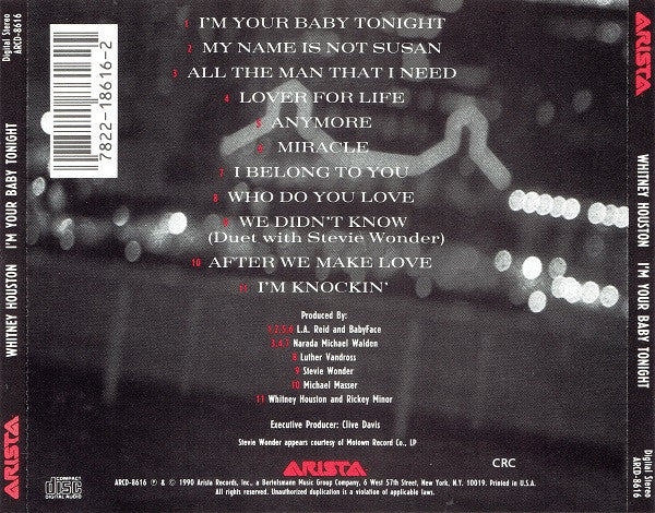Whitney Houston : I'm Your Baby Tonight (CD, Album, Club)