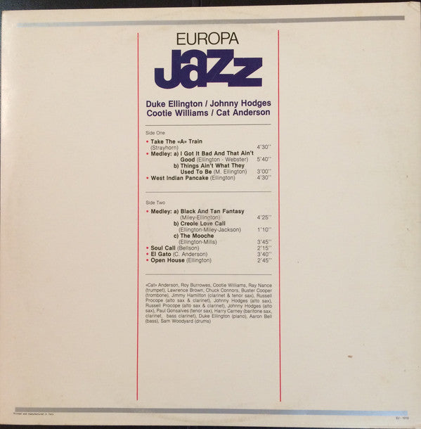 Duke Ellington, Cat Anderson, Cootie Williams, Johnny Hodges : Europa Jazz #12 (LP, Album, Mono)