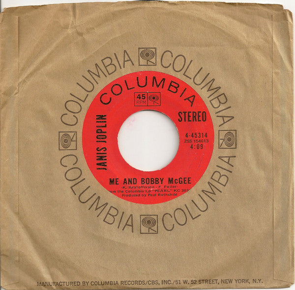 Janis Joplin : Me And Bobby McGee / Half Moon (7", Single, Styrene, Ter)
