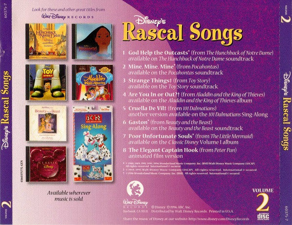 Various : Disney's Rascal Songs, Volume 2 (CD, Comp)