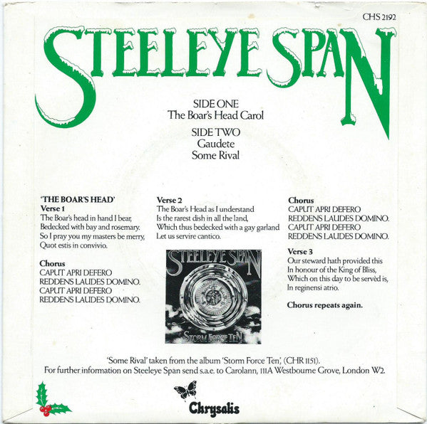 Steeleye Span : The Boar's Head Carol (7", Maxi, 'Dr)