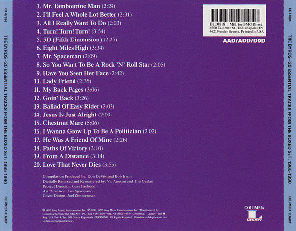 The Byrds : 20 Essential Tracks From The Boxed Set: 1965-1990 (CD, Album, Comp, Club, RM)