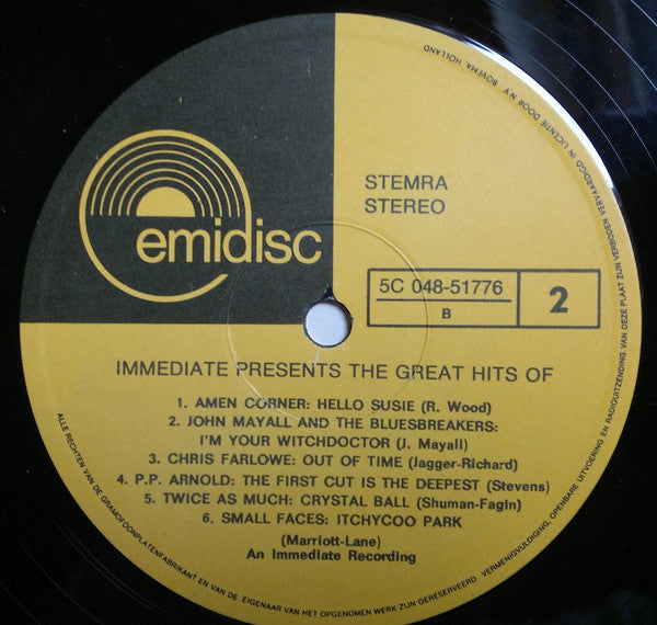 Various : Immediate Presents The Great Hits Of - Vol. 2 (LP, Comp)