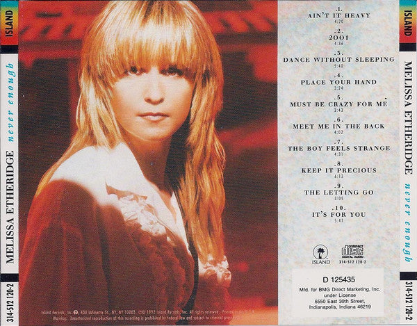 Melissa Etheridge : Never Enough (CD, Album, Club, BMG)